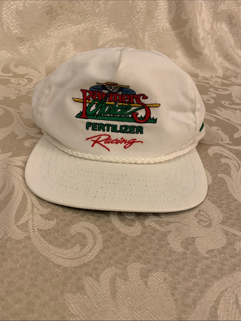 White Rope-Trim Baseball Cap